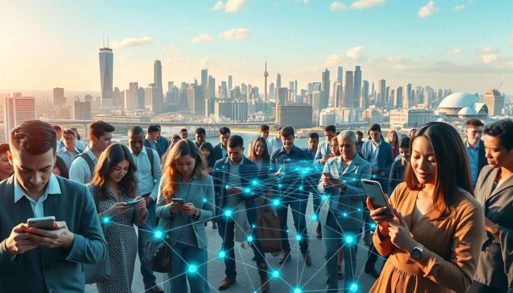 A bustling digital landscape, where financial inclusion and access to credit converge. In the foreground, a diverse group of individuals, representing different backgrounds and demographics, engaging with sleek mobile devices and intuitive fintech apps. The middle ground showcases a network of interconnected digital pathways, symbolizing the democratization of financial services. In the background, a vibrant cityscape with towering skyscrapers and a sense of technological progress, reflecting the future of finance empowered by emerging technologies. Warm, diffused lighting casts a hopeful glow, evoking a sense of opportunity and empowerment. Captured through a wide-angle lens, the scene conveys the transformative power of digital finance in fostering financial inclusion and credit accessibility for all.